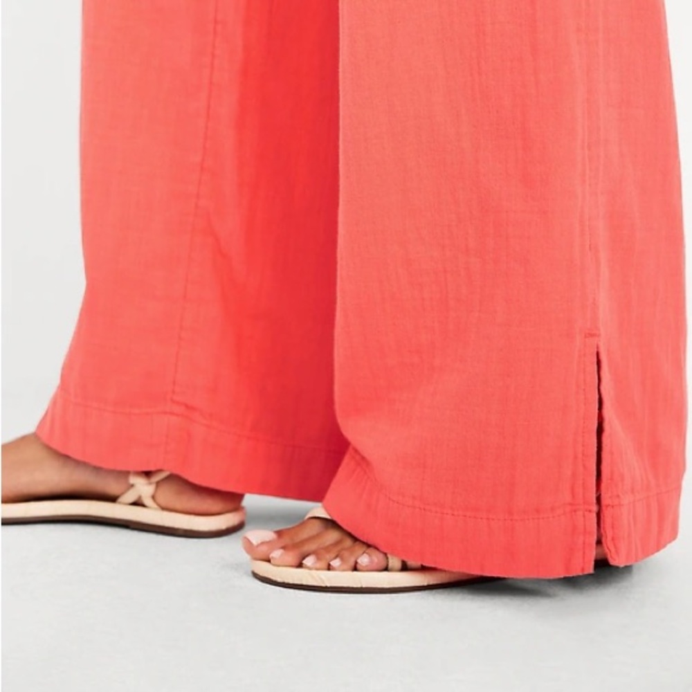Crinkle Gauze Coral Wide-Leg Pants - Picture 4 of 7
